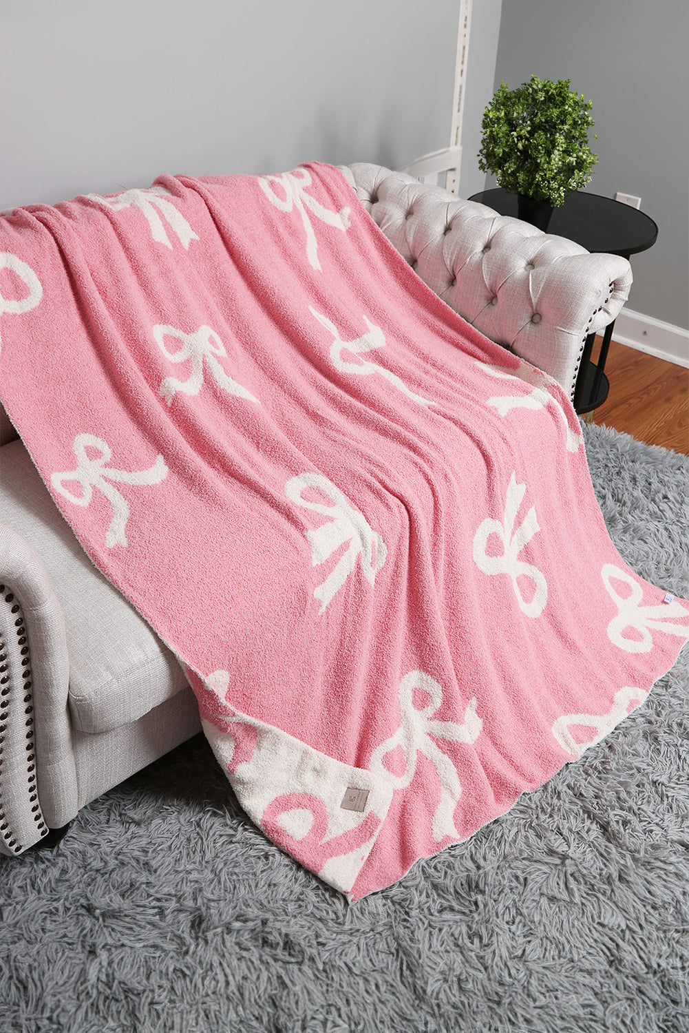 Rose Red 127*152cm Bow Printed Cozy Soft Throw Blanket