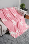 Pink 127*152cm Bow Printed Cozy Soft Throw Blanket