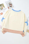 Light Pink Star Patchwork Exposed Seam Oversized Sweatshirt