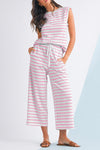 Rose Stripe CasualTee and Wide Leg Pants Set