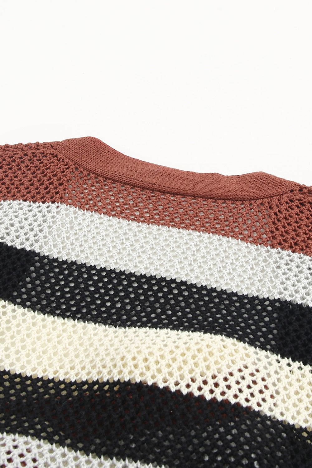 Black Striped Color Block Casual Hollow Cable Knit Cardigan