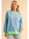 Pink Stripe Contrast Trim High Low Tunic Sweatshirt