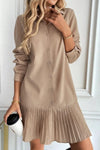 Smoke Gray Long Sleeve Pleated Shirt Dress