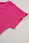 Bright Pink Basic Plain Textured V Neck T Shirt