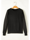 Black Eyelet Embroidered Patchwork Sleeve Ribbed Sweatshirt