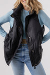 Black Quilted High Neck Zip Up Jacket Vest