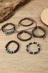 Cinnamon 6pcs Vintage Turquoise PU Faux Leather Bracelet Set