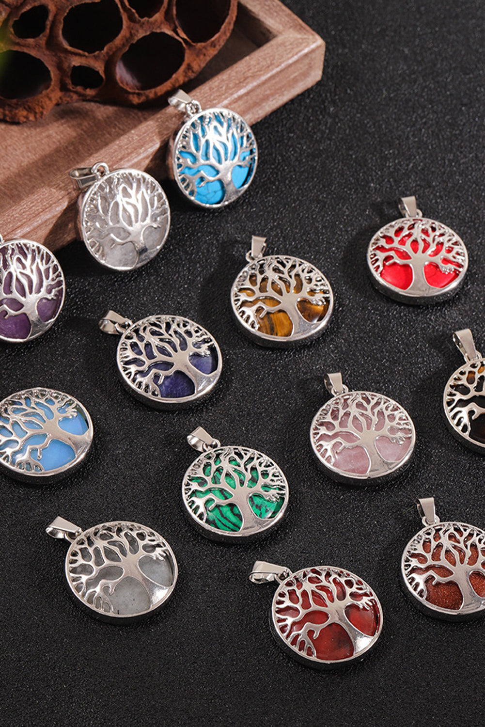 Blue Boho Tree of Life Crystal Pendant Necklace