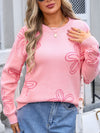 Angel Wings Flower Round Neck Dropped Shoulder Sweater - Cocoa Yacht Club