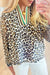 Khaki Leopard Print Long Sleeve Striped V Neck Top