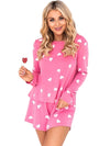 Pink Valentine Heart Print Long Sleeve Top and Shorts Pajama Set