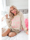 Apricot Letter Embroidered Sweatshirt and Shorts Loungewear Set