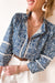 Blue Floral Ric Rac Button Loose Fit Shirt