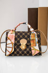 Coffee Geometric Pattern Ribbon Decor PU Leather Bag