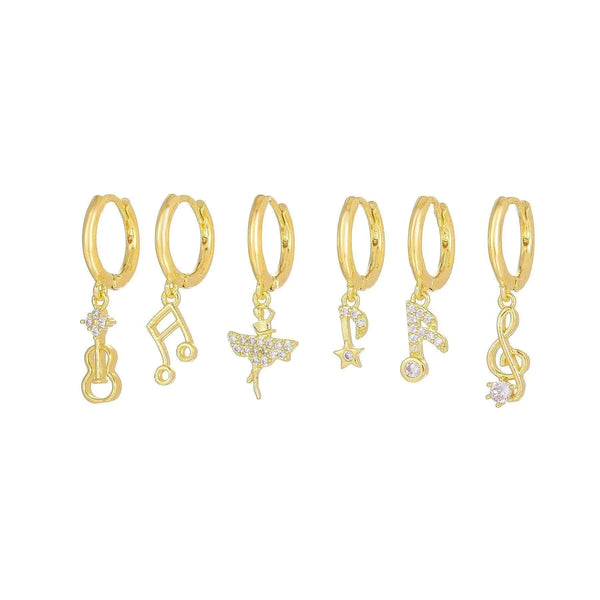 6 Pieces Melody Charm Notes Earring Set