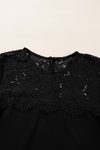 Black Lace Crochet Patchwork O Neck Top