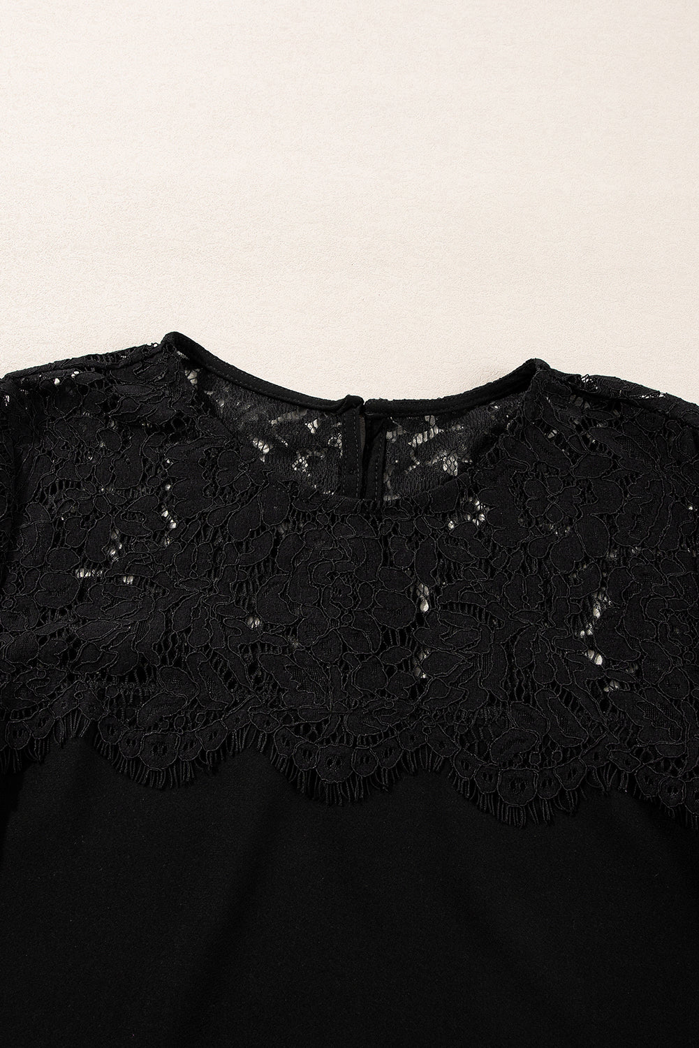 Black Lace Crochet Patchwork O Neck Top