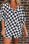 Black Checkered Tee and Shorts Plus Size Two Piece Set