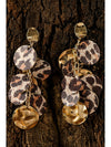 Chestnut Leopard Alloy Disc Stud Dangle Earrings