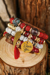 Fiery Red 4pcs Boho Disc Tassel Wing Pendant Beaded Bracelet Set