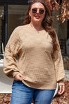 Rose Tan Solid Checkered Textured Knit Plus Size Sweater