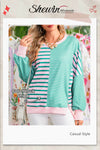 Green Stripe Colorblock Patchwork Side Split Sweatshirt