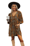 Brown Plaid Pattern Empire Waist Babydoll Dress