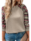 Apricot Plus Size Plaid Raglan Sleeve Crew Neck Sweatshirt