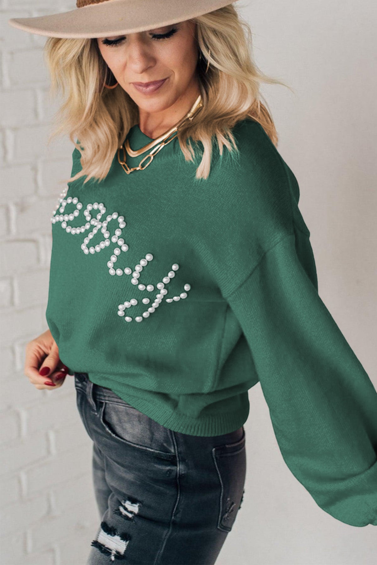 Blackish Green Pearl Merry Knit Sweater