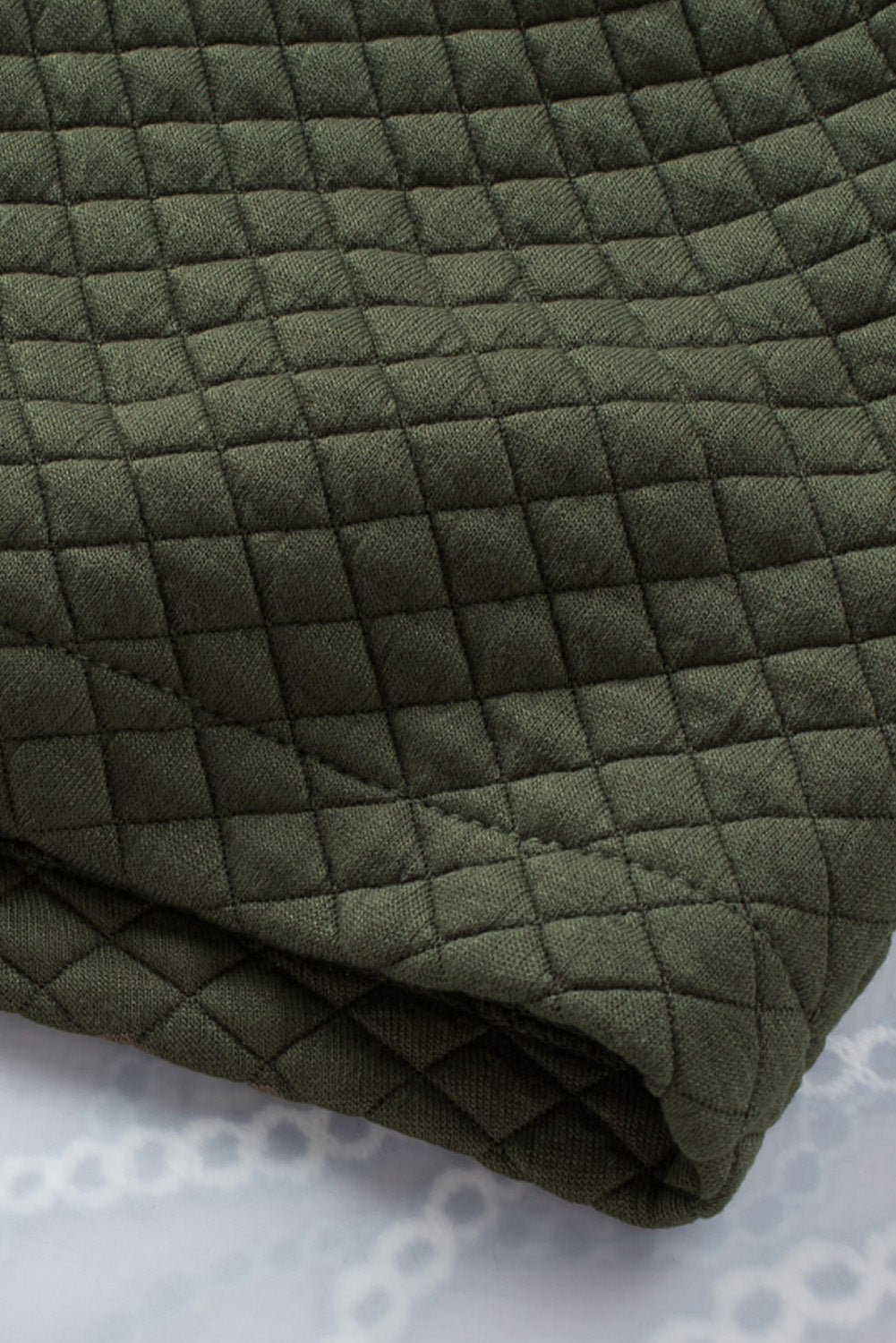 Khaki Lattice Texture Pockets Button Up Quilted Shacket