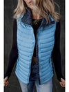 Sky Blue Plush Collared Quilted Zipped Puffer Vest