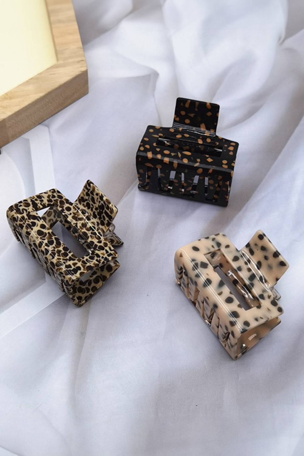 Parchment Leopard Print Cutout Square Hair Claw