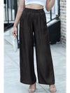 Black Side Pockets Frilled Smocked High Waist Wide Leg Jeans