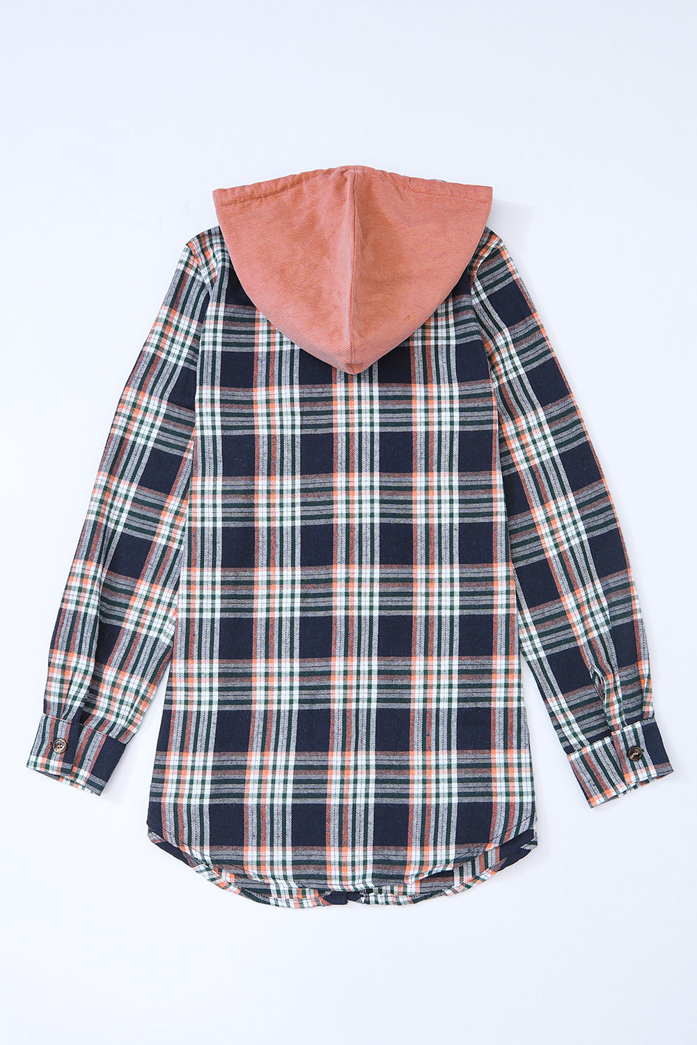 Pink Plaid Contrast Hooded Drawstring Shacket