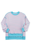 Sky Blue Stripe Contrast Trim High Low Tunic Sweatshirt