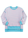 Pink Stripe Contrast Trim High Low Tunic Sweatshirt