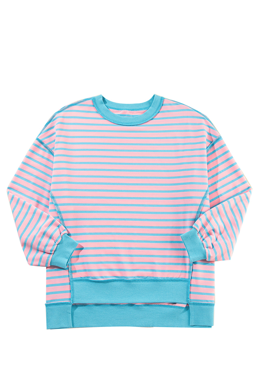 Pink Stripe Contrast Trim High Low Tunic Sweatshirt