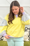 Yellow Striped Colorblock Patchwork Plus Size Pullover Sweatshirt