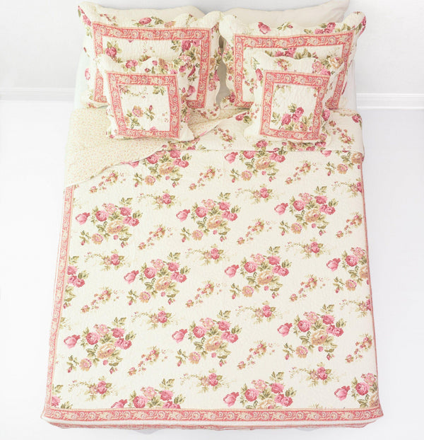 French Country Cottage Floral Mauve Cotton Patchwork Quilted Bedspread Set (DXJ103136)