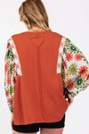 Desert Gold Floral Patchwork Sleeve Loose Top