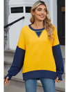 Yellow Color Block Thumbhole Sleeve Drop Shoulder Sweatshirt