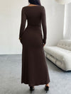 Devine Ruched Long Sleeve Maxi Dress - Cocoa Yacht Club