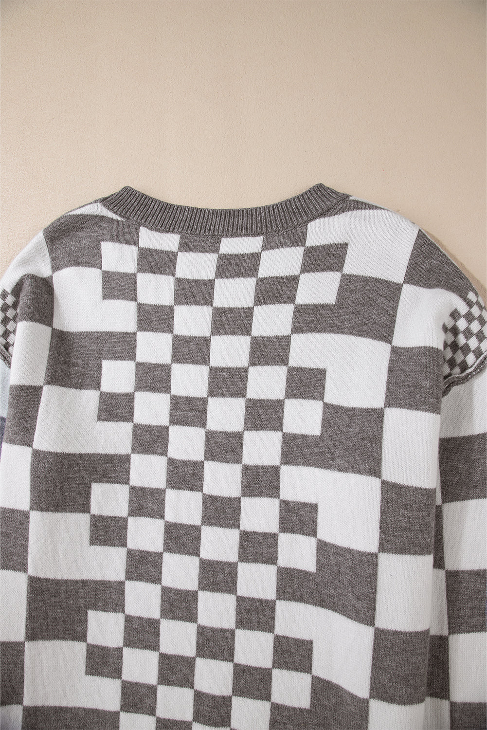 Carrot Checkered Drop Shoulder Round Neck Sweater