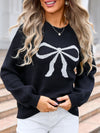 Angel Wings Bow Graphic Round Neck Long Sleeve Sweater - Cocoa Yacht Club