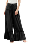 Black Frill Detail Drawstring High Waist Wide Leg Pants