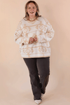 Apricot Plus Size Geometric Print Drop Sleeve Sweater