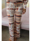 Multicolour Geometric Print Puff Sleeve Pullover and Pants Lounge Outfit