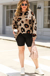 Multicolor Leopard Print Long Sleeve Plus Size Top