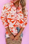 Orange Botanical Print Chest Pocket Button Up Shirt