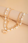 Gold Heart Pendant Pearl Chain 2pcs Necklace Set